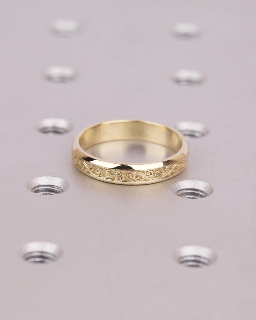 4mm Vintage Filigree Wedding Band, 14K Yellow Gold Engraved Wedding Ring, Nature Inspired Groom Ring, Men's Engagement Ring, Rings for Him image #3