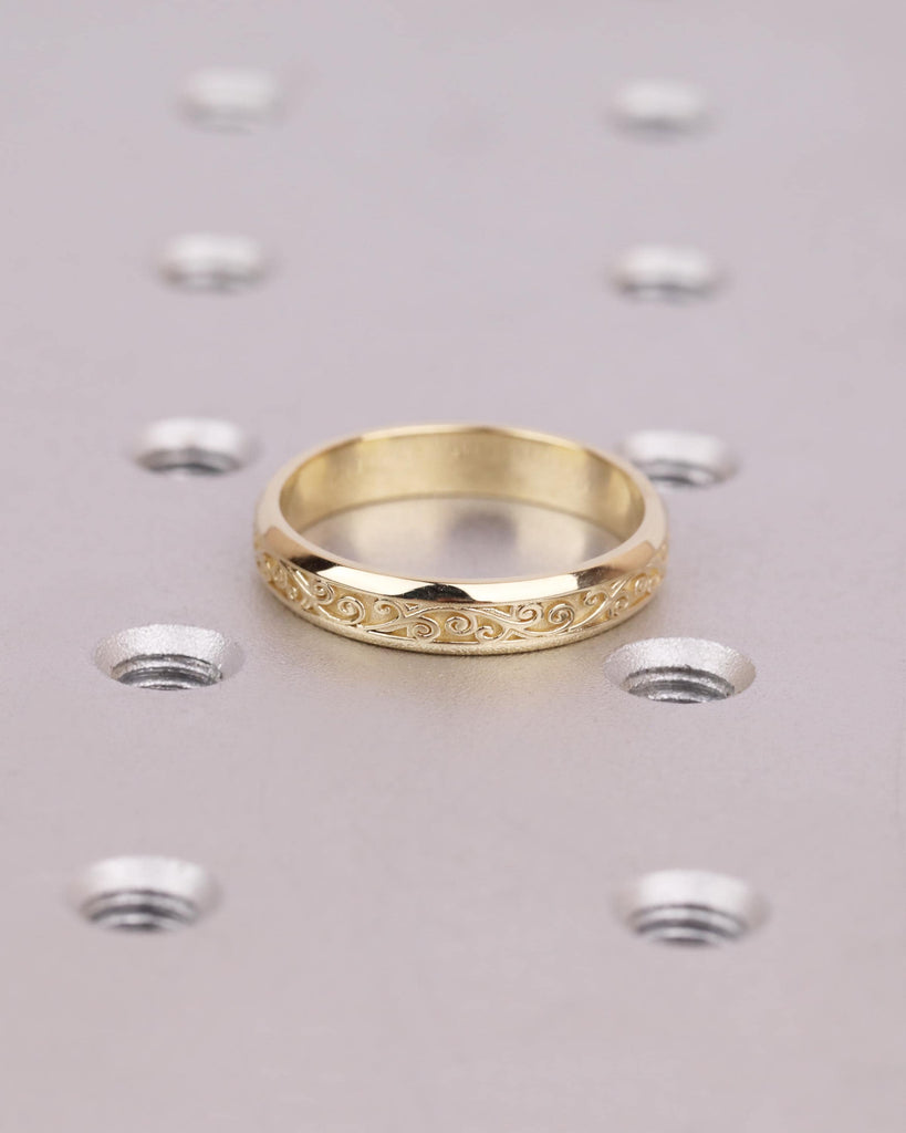 14K Solid Gold 4mm Engraved Filigree Wedding Band, His or Her Wedding Ring, Custom Anniversary Ring for Him image #2