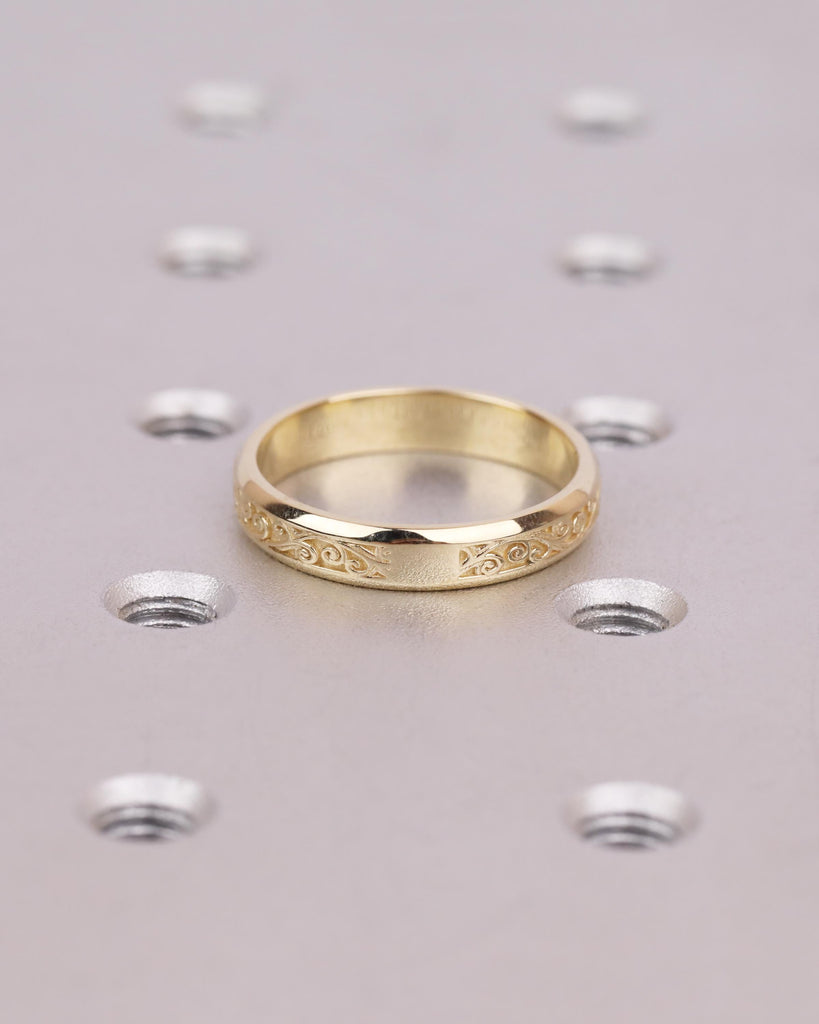 4mm Vintage Filigree Wedding Band, 14K Yellow Gold Engraved Wedding Ring, Nature Inspired Groom Ring, Men's Engagement Ring, Rings for Him image #4