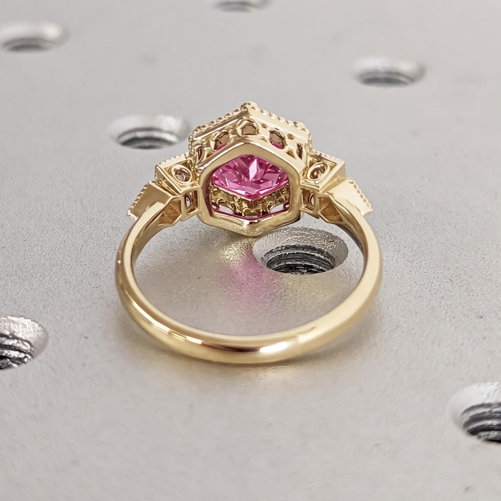 Pink Diamond 14k Yellow Gold Promise Ring | Victorian Bezel Ring | Custom Engagement Ring Gift for Her image #4
