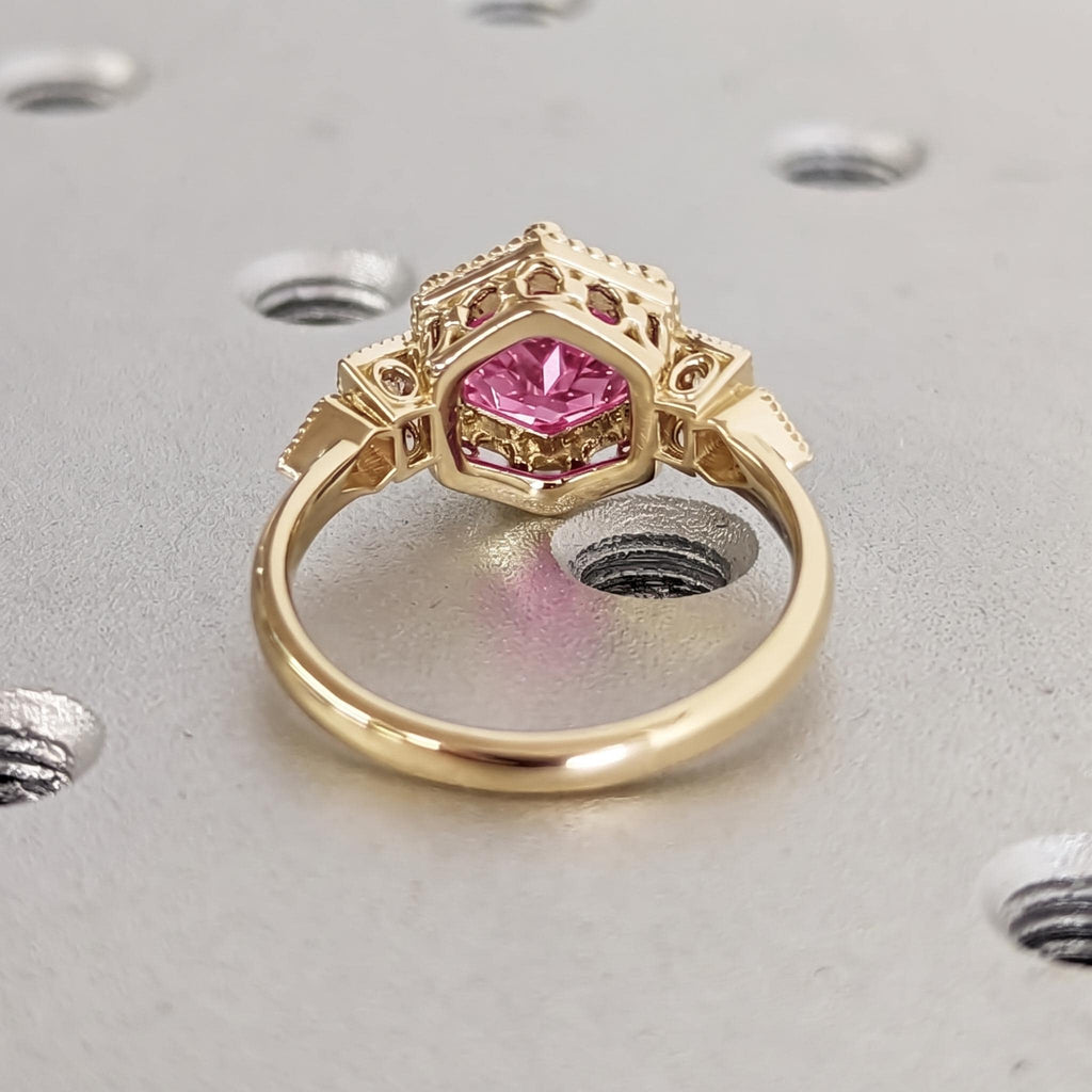 Lab Created Diamond Vintage Engagement Ring | Solid Gold Pink Gemstone Promise Ring | Wedding Jewelry Anniversary Gift image #4