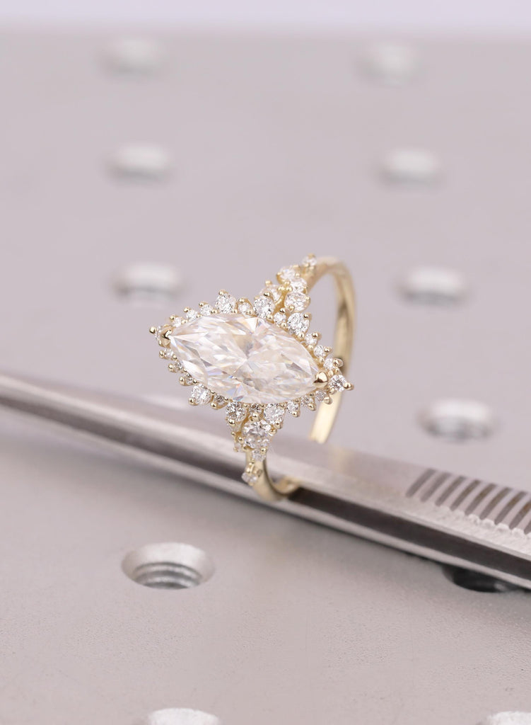 Marquise Moissanite Starburst Halo Engagement Ring For Engagement Proposal Wedding Anniversary or Everyday Wear image #8