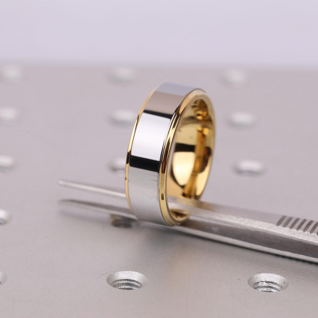 Yellow Gold Tungsten Mens Wedding Band | Shiny Polished Comfort Fit Ring for Him | Scratch Resistant Ring image #4