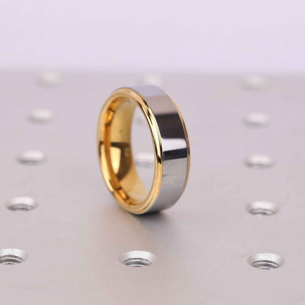 Yellow Gold Tungsten Mens Wedding Band | Shiny Polished Comfort Fit Ring for Him | Scratch Resistant Ring image #1