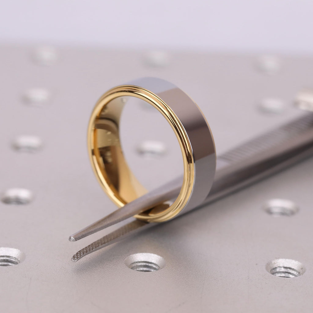 Yellow Gold Tungsten Mens Wedding Band | Shiny Polished Comfort Fit Ring for Him | Scratch Resistant Ring image #6