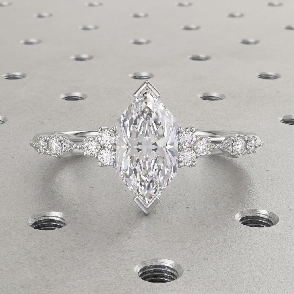 Lab Grown Diamond Dutch Marquise Ring, Art Deco 14k Gold Engagement Ring image #3