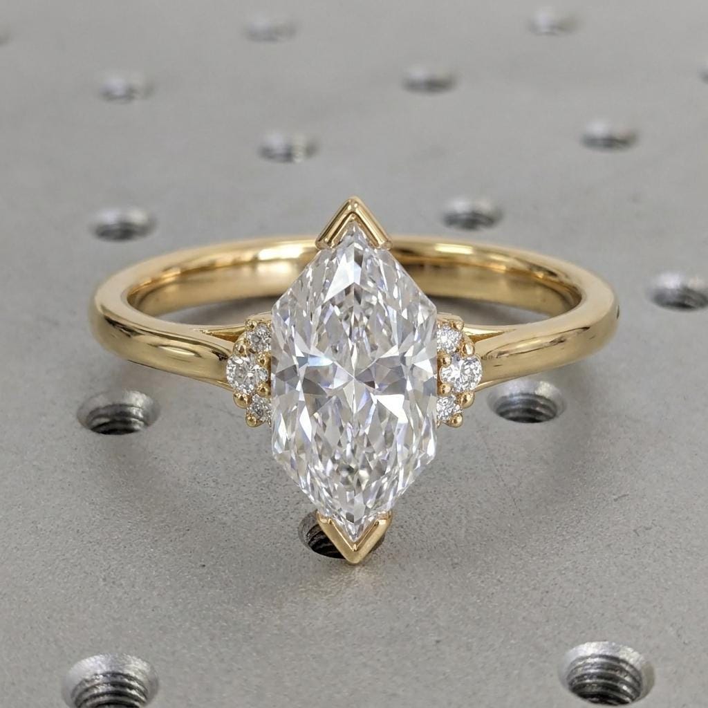 Lab Grown Diamond Art Deco Promise Ring for Her | Elongated Hexagon cut Diamond Gold Ring | Wedding Anniversary Gift image #4