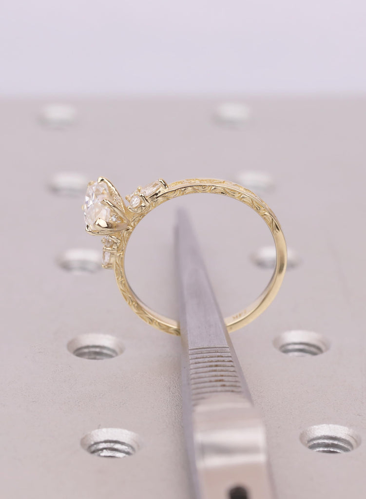 Vintage Inspired 1ct Marquise Lab Diamond Ring in 14k Gold Art Deco Style Design image #10