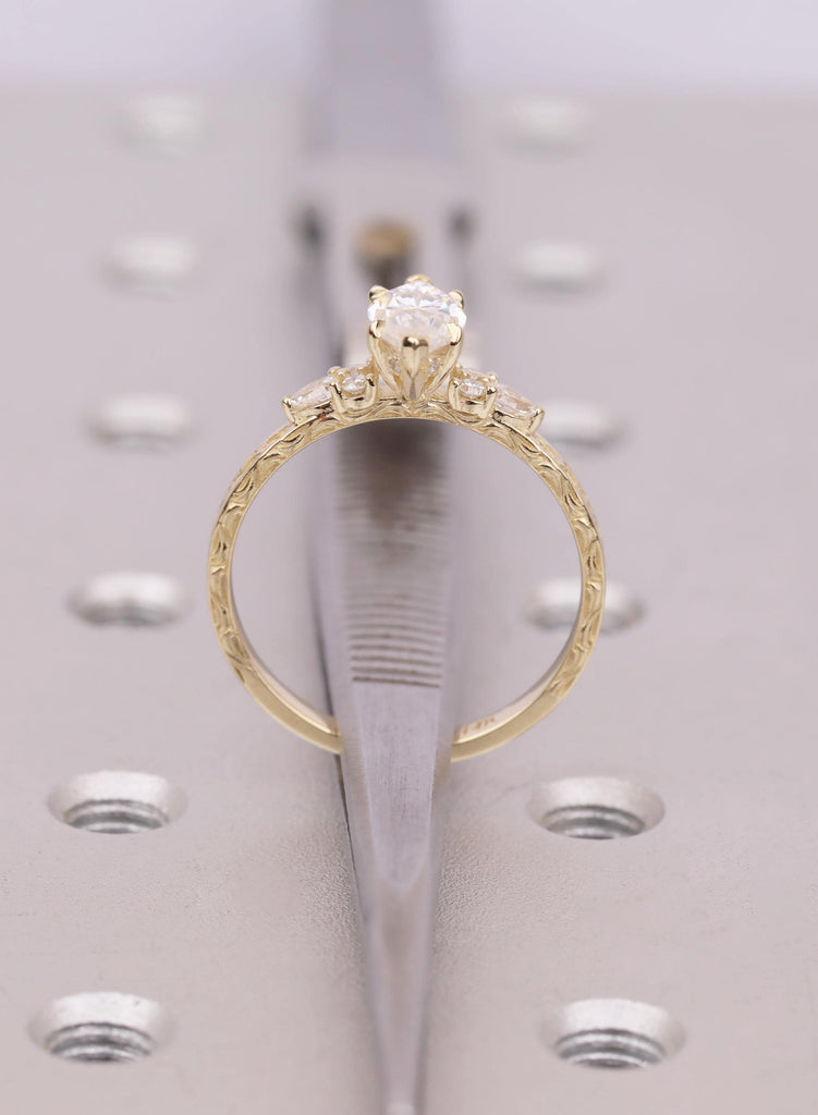 Solid Gold Marquise Cut Lab Diamond Ring with Pear Round Diamond Hidden Halo Accents image #10