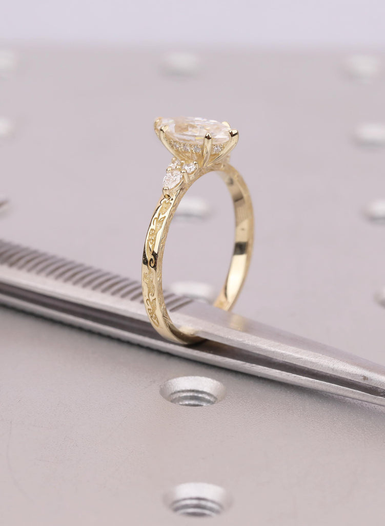 Vintage Inspired 1ct Marquise Lab Diamond Ring in 14k Gold Art Deco Style Design image #1
