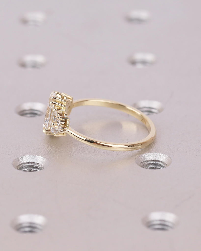 IGI Certified Marquise Cut Lab Grown Diamond Engagement Ring, Vintage 14k Solid Gold Wedding Rings, Round Moissanite Cluster Floral Accents image #16