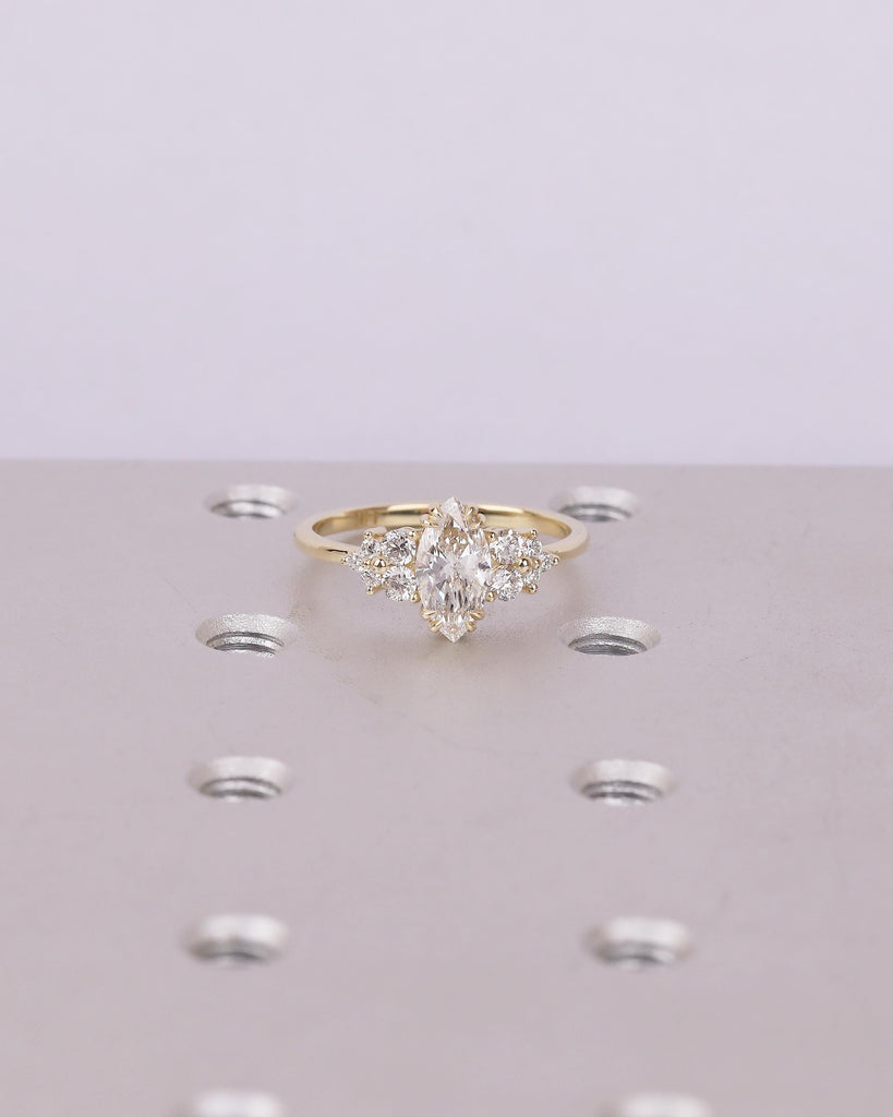IGI Certified Marquise Cut Lab Grown Diamond Engagement Ring, Vintage 14k Solid Gold Wedding Rings, Round Moissanite Cluster Floral Accents image #17