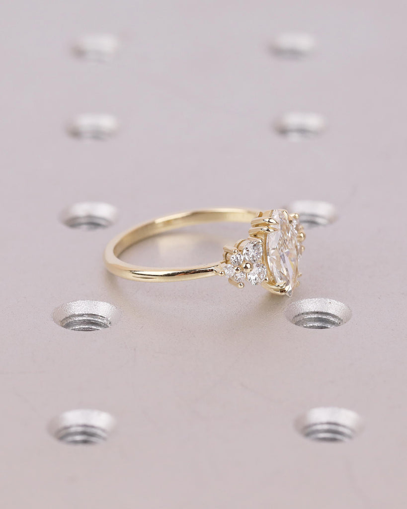 IGI Certified Marquise Cut Lab Grown Diamond Engagement Ring, Vintage 14k Solid Gold Wedding Rings, Round Moissanite Cluster Floral Accents image #9