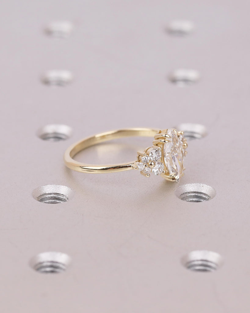 14k/18k Yellow Gold Marquise Cut Lab Made Diamond Cluster Engagement Ring image #9