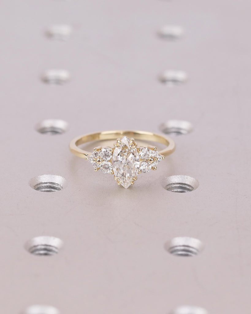 14k/18k Yellow Gold Marquise Cut Lab Made Diamond Cluster Engagement Ring image #8