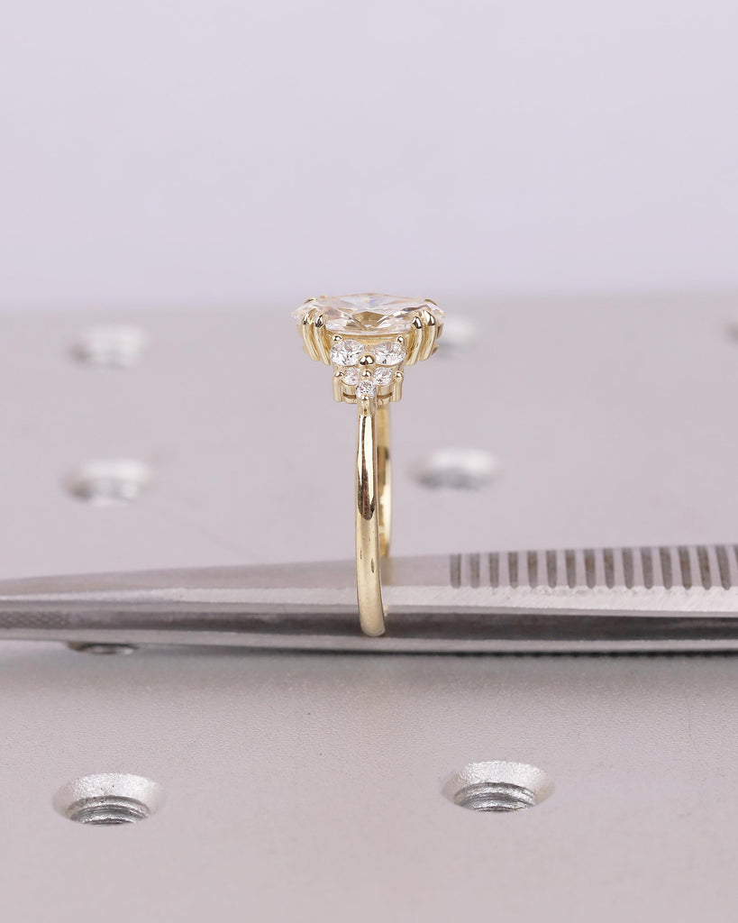 IGI Certified Marquise Cut Lab Grown Diamond Engagement Ring, Vintage 14k Solid Gold Wedding Rings, Round Moissanite Cluster Floral Accents image #15