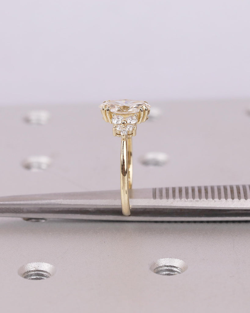 14k/18k Yellow Gold Marquise Cut Lab Made Diamond Cluster Engagement Ring image #15