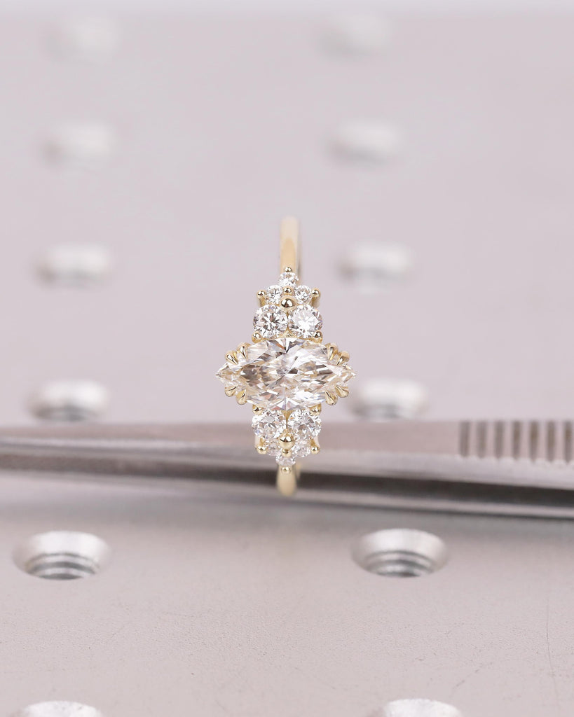 14k/18k Yellow Gold Marquise Cut Lab Made Diamond Cluster Engagement Ring image #12