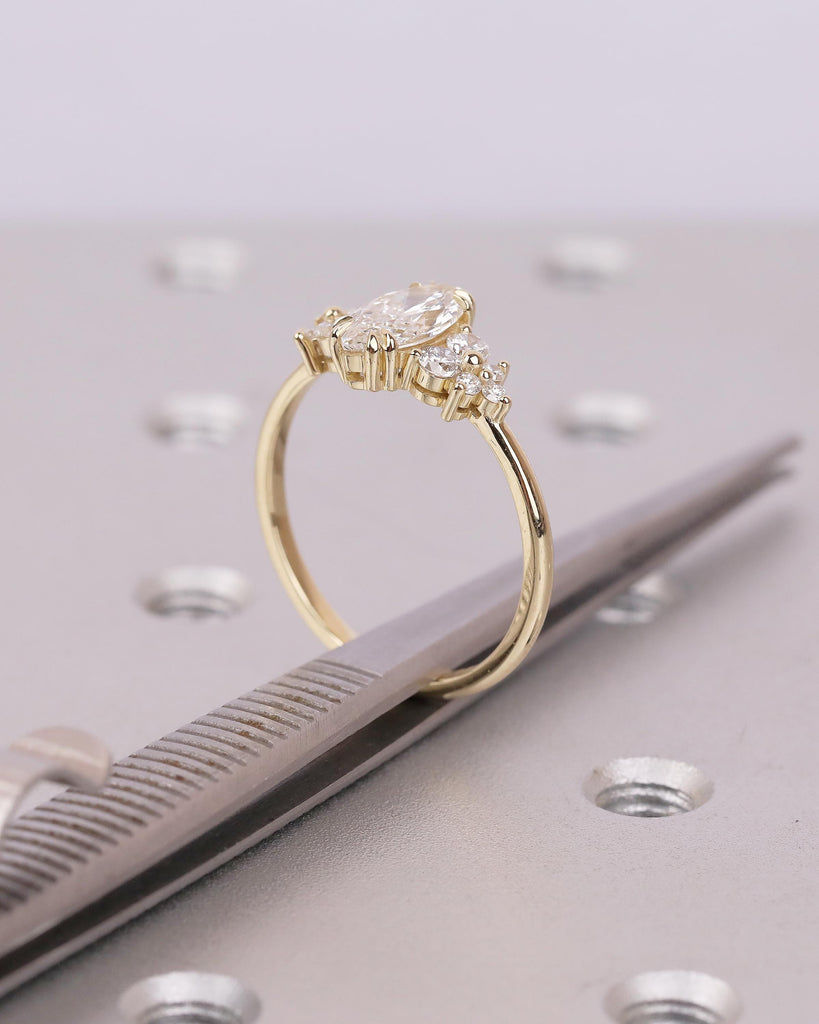 14k/18k Yellow Gold Marquise Cut Lab Made Diamond Cluster Engagement Ring image #18