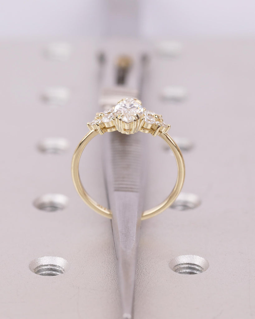 IGI Certified Marquise Cut Lab Grown Diamond Engagement Ring, Vintage 14k Solid Gold Wedding Rings, Round Moissanite Cluster Floral Accents image #7