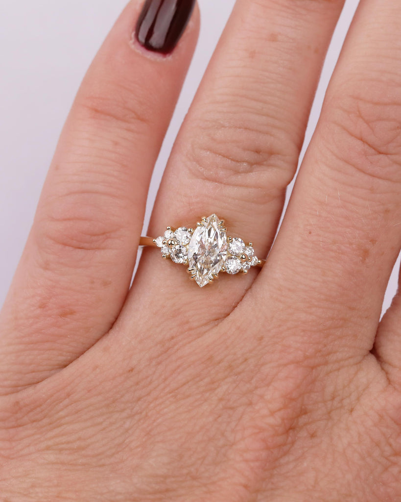 14k/18k Yellow Gold Marquise Cut Lab Made Diamond Cluster Engagement Ring image #14