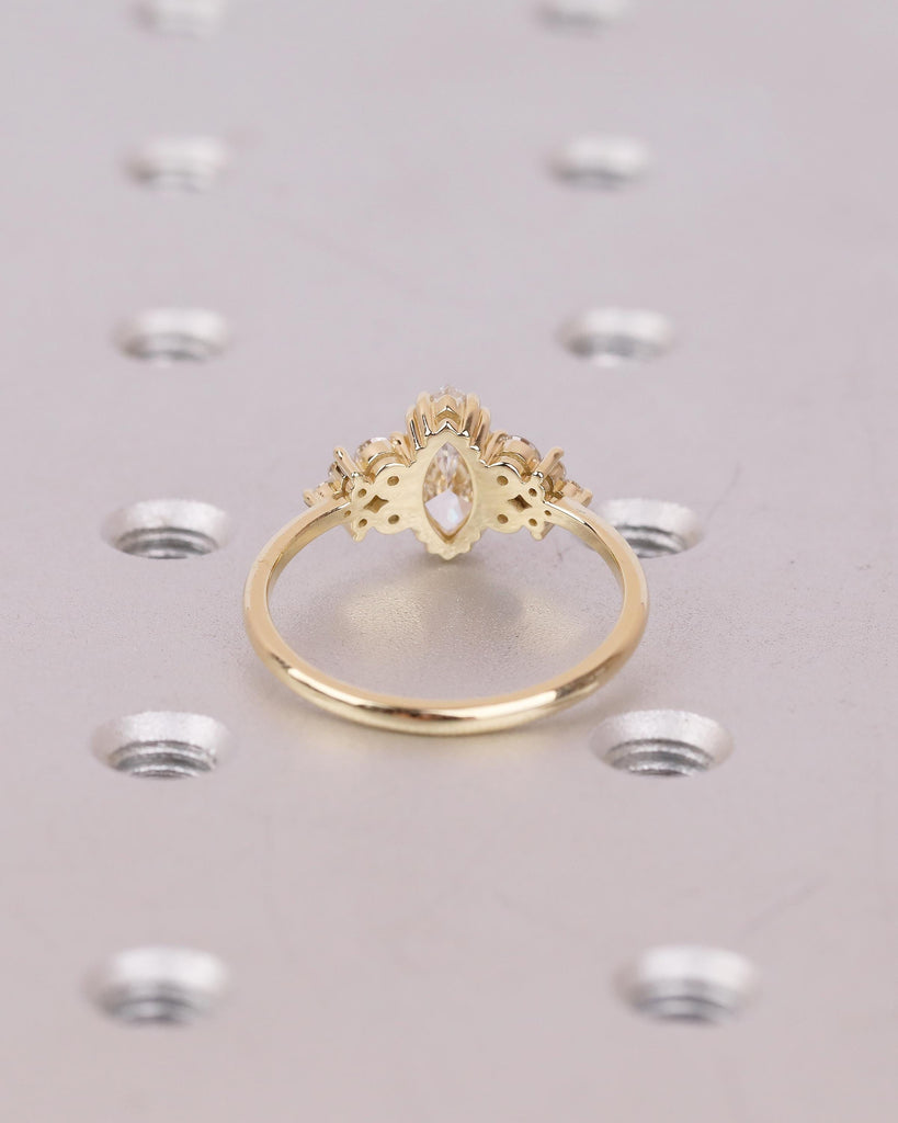 Nature Inspired Marquise Moissanite Engagement Ring, Vintage 18k/14k Gold Promise Rings for Women, Diamond Cluster Wedding Anniversary Ring image #6