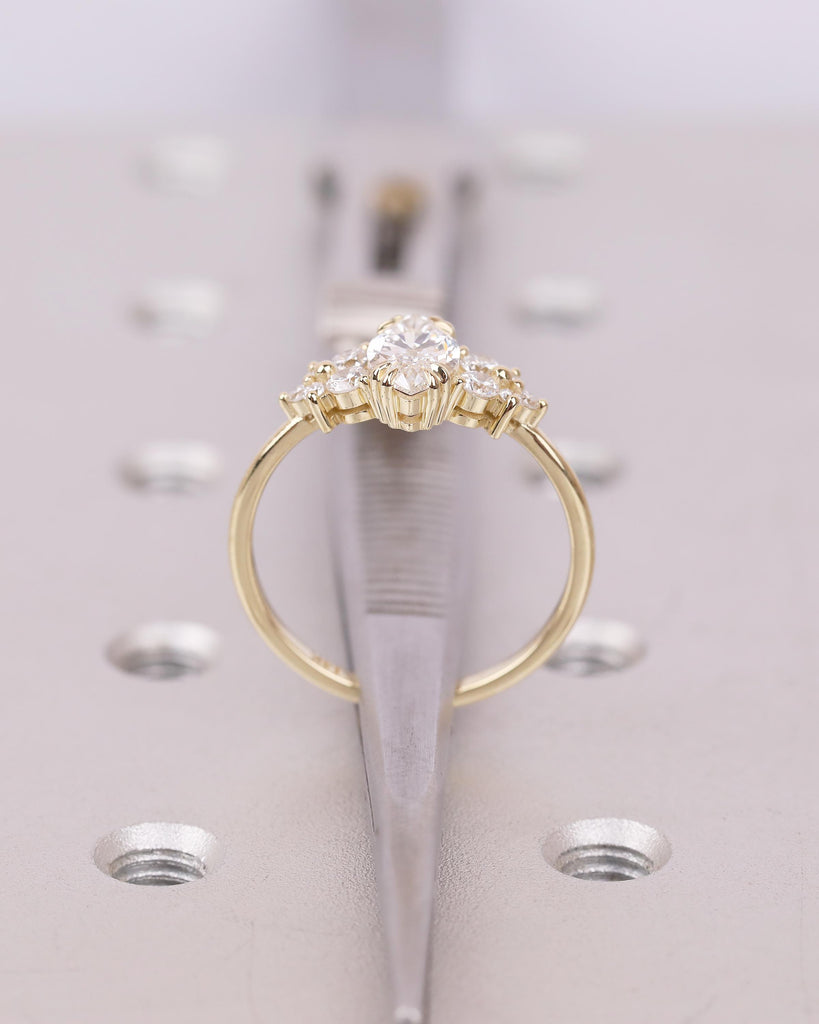 Nature Inspired Marquise Moissanite Engagement Ring, Vintage 18k/14k Gold Promise Rings for Women, Diamond Cluster Wedding Anniversary Ring image #7