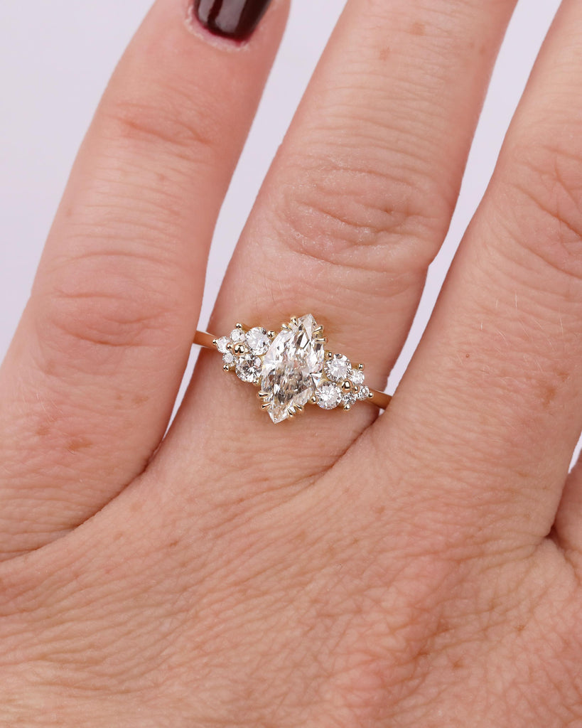 Nature Inspired Marquise Moissanite Engagement Ring, Vintage 18k/14k Gold Promise Rings for Women, Diamond Cluster Wedding Anniversary Ring image #19