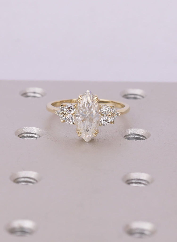 Marquise Moissanite Cluster Engagement Ring in 14K/18K Yellow Gold or Platinum image #14