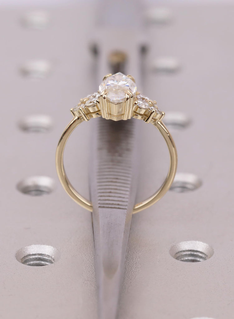Marquise Moissanite Cluster Engagement Ring in 14K/18K Yellow Gold or Platinum image #12