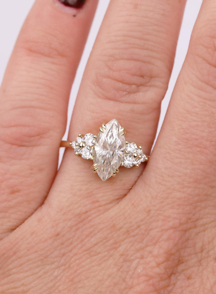 Marquise Moissanite Cluster Engagement Ring in 14K/18K Yellow Gold or Platinum image #1