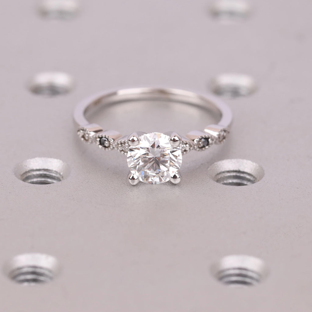 Lab Made Diamond Ring in 14k/18k White Gold | Unique Black and White Diamond Vintage Women Jewelry | Custom Engagement Ring image #4