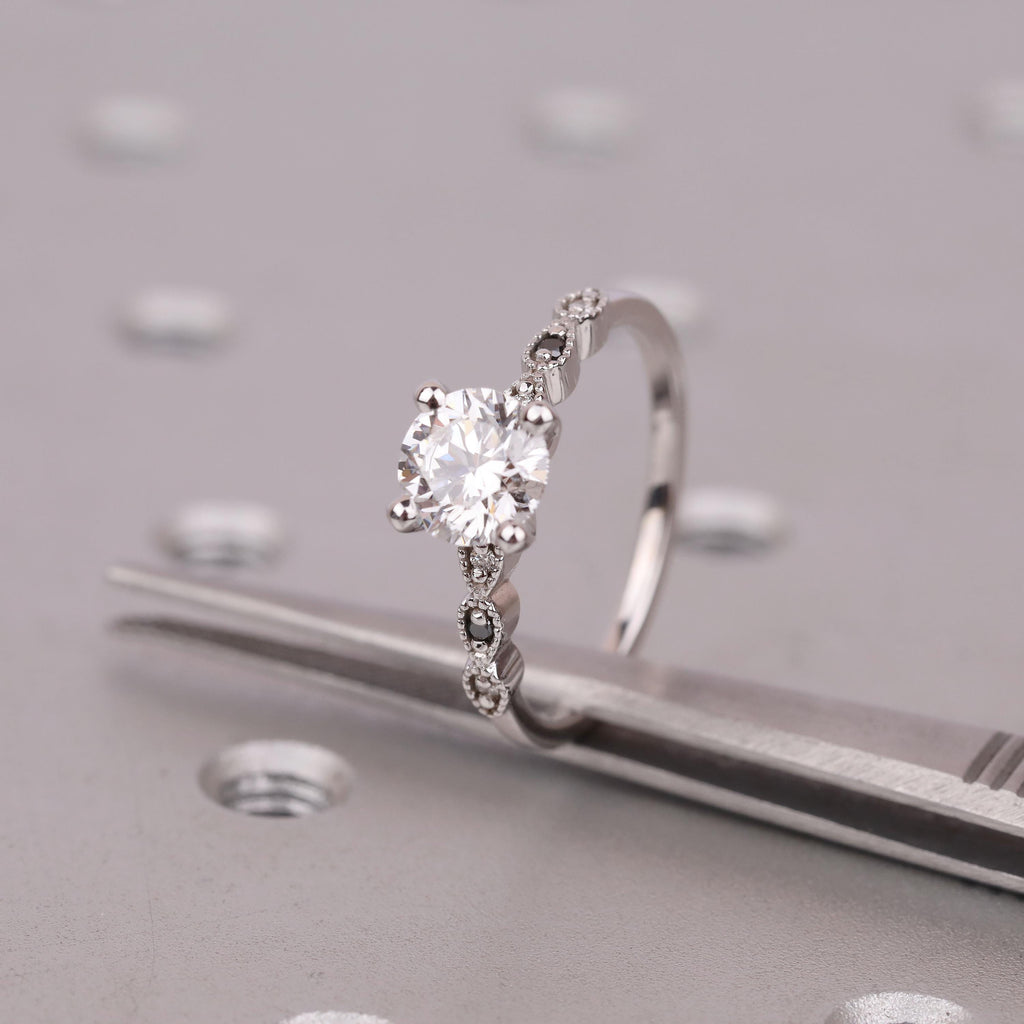 Round Diamond Custom Vintage Engagement Rings for Women | Solid Gold or Platinum Jewelry Wedding Anniversary Gift image #2