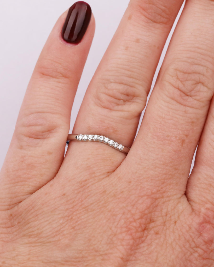 Nine Stone Diamond Band in Solid 14K Gold or Platinum, Wedding Jewelry image #2
