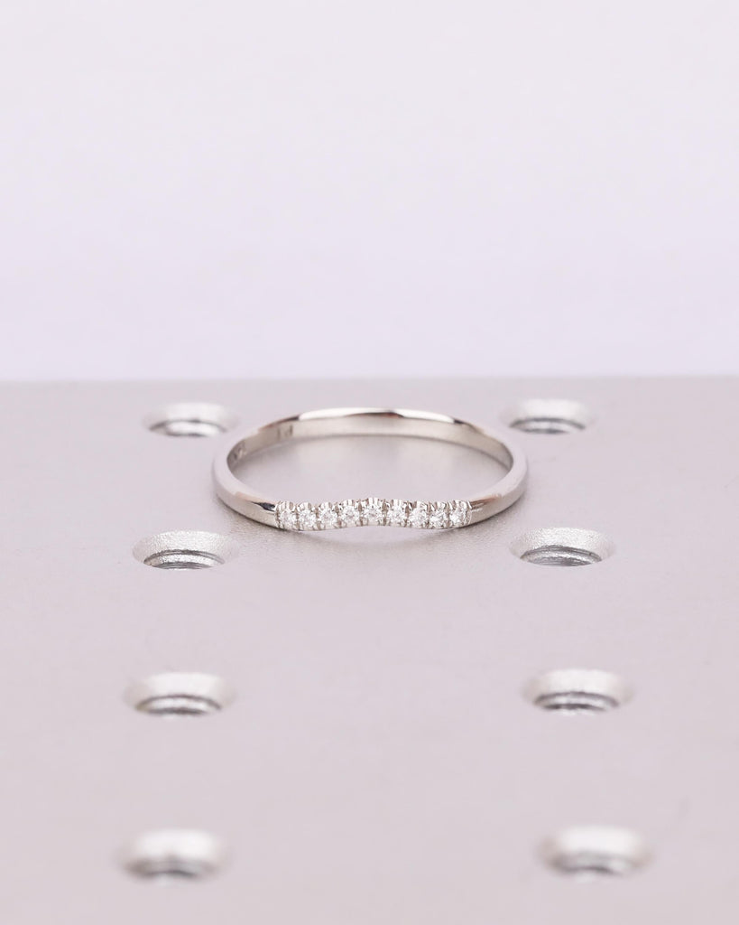 Curved Wedding Band with Round Diamonds or Moissanites | Platinum, 14K or 18K Gold Band | Nine Stone Ring | Vintage Style Wedding Rings image #1