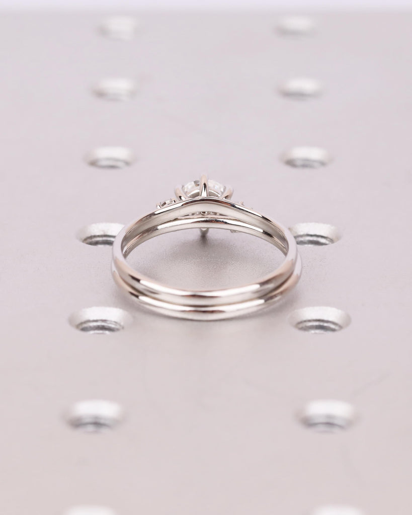 2Pcs Round Moissanite Engagement Ring Set | Unique Snowdrift Cluster Ring | Curved Moissanite Wedding Band | 14K, 18K Solid Gold or Platinum image #5
