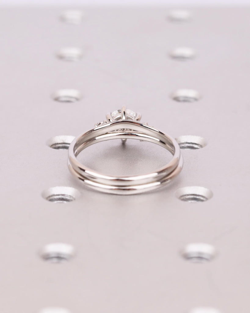 Vintage Lab Grown Diamond Snowdrift Cluster Engagement Ring with Matching Diamond Band, 2Pcs Bridal Ring Set image #8