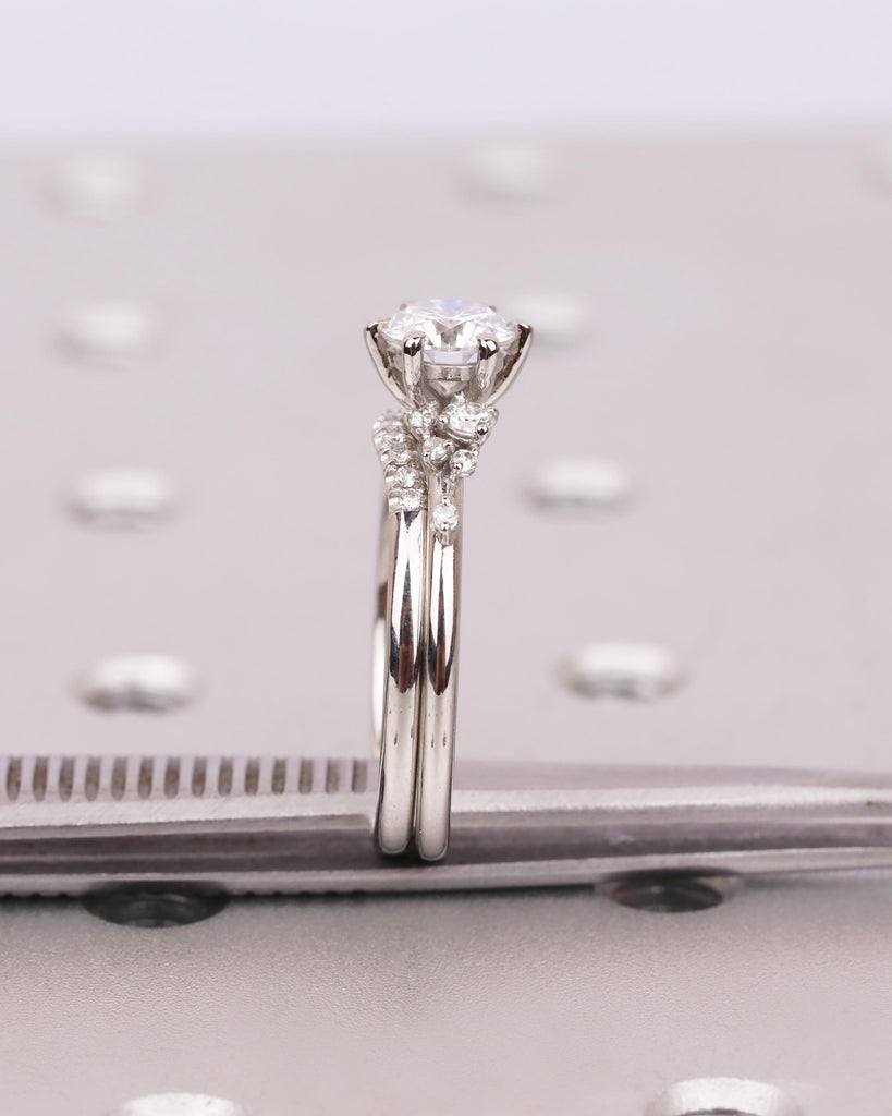 Vintage Lab Grown Diamond Snowdrift Cluster Engagement Ring with Matching Diamond Band, 2Pcs Bridal Ring Set image #9