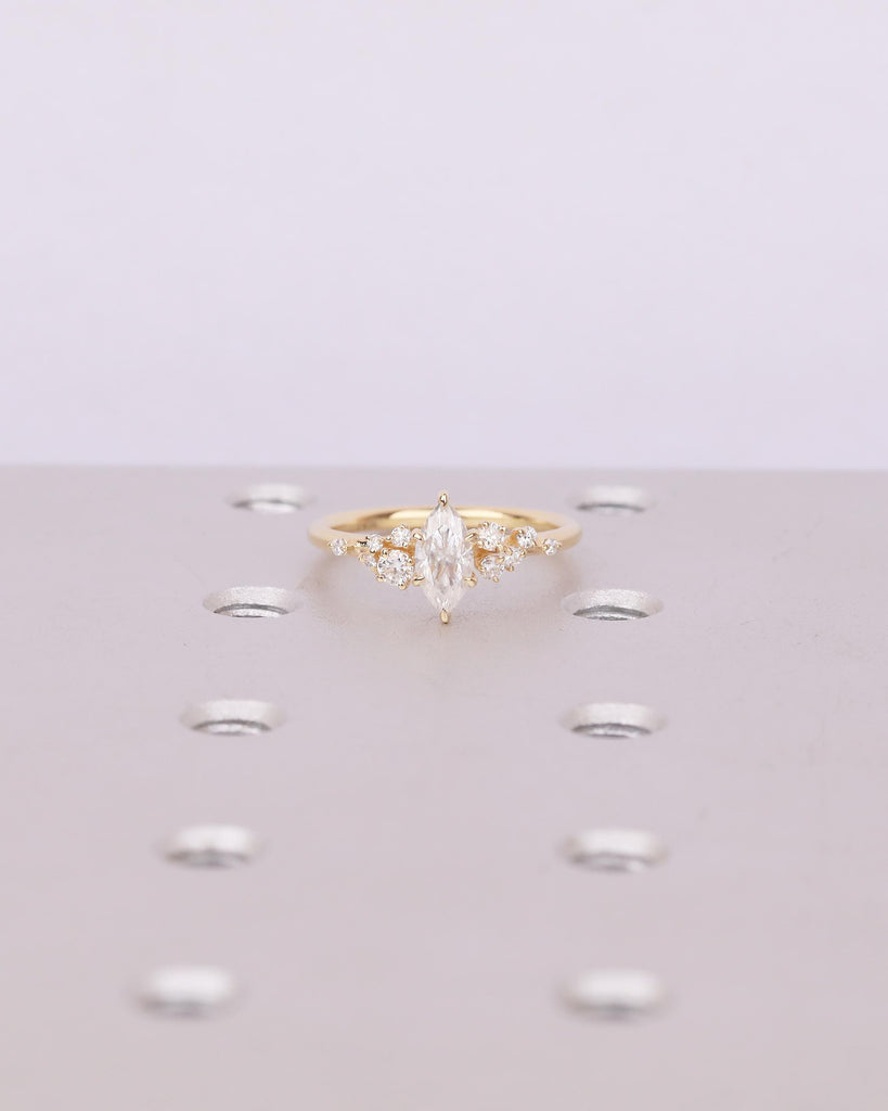 Marquise Cut Moissanite Engagement Rings for Women, 18k Yellow Gold Snowdrift Bridal Ring image #11