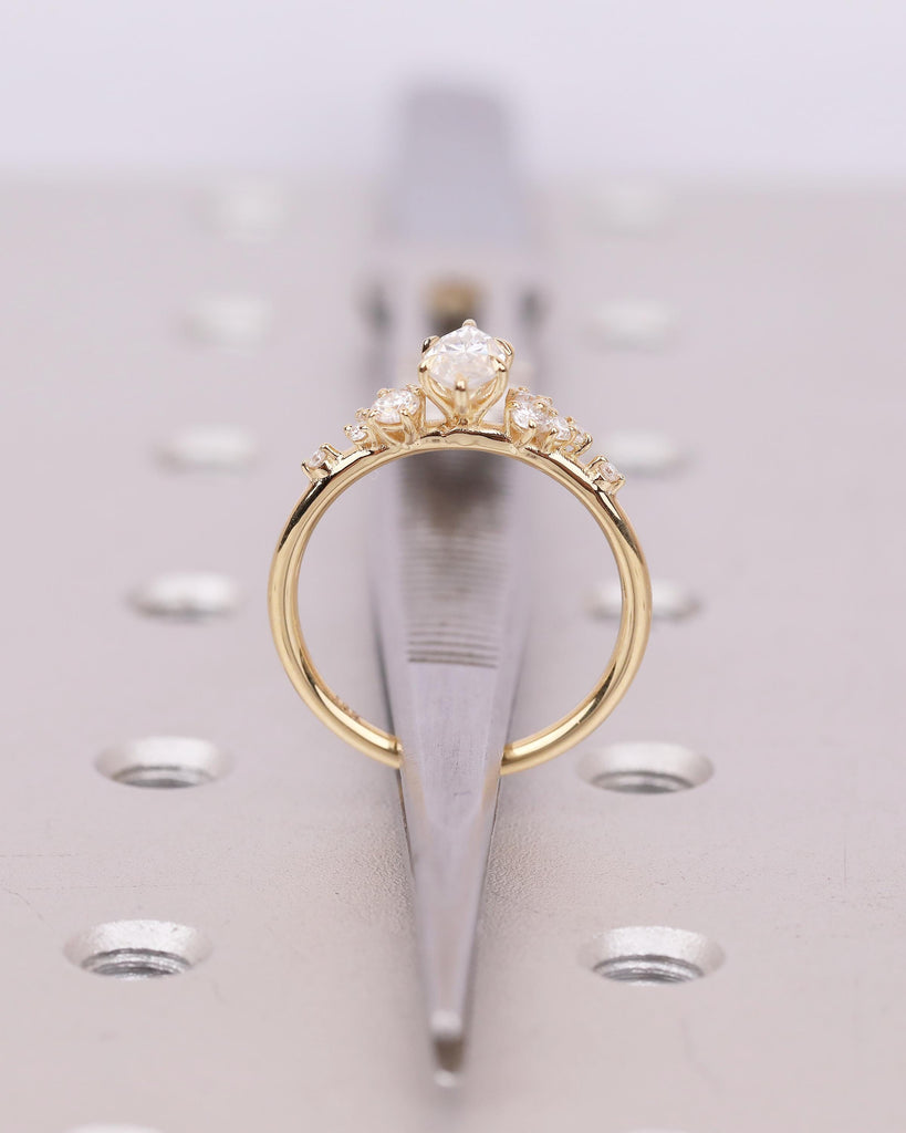Marquise Cut Moissanite Engagement Rings for Women, 18k Yellow Gold Snowdrift Bridal Ring image #7
