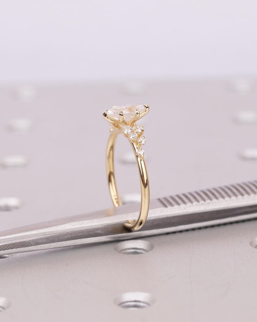 Marquise Cut Moissanite Engagement Rings for Women, 18k Yellow Gold Snowdrift Bridal Ring image #15