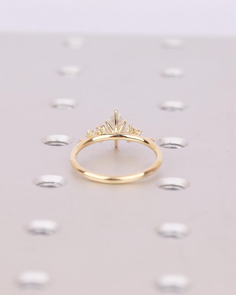 Lab Made Diamond Marquise Engagement Ring, 6 Prong 18k Gold Wedding Rings for Women, Snowdrift Moissanite Cluster Accents, Bridal Jewelry image #6
