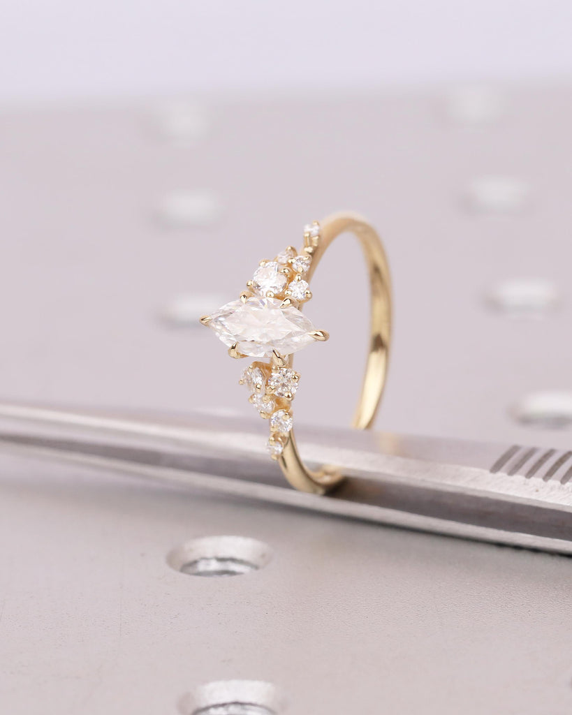 18k Yellow Gold Marquise Cut Lab Grown Diamond Cluster Engagement Ring image #9