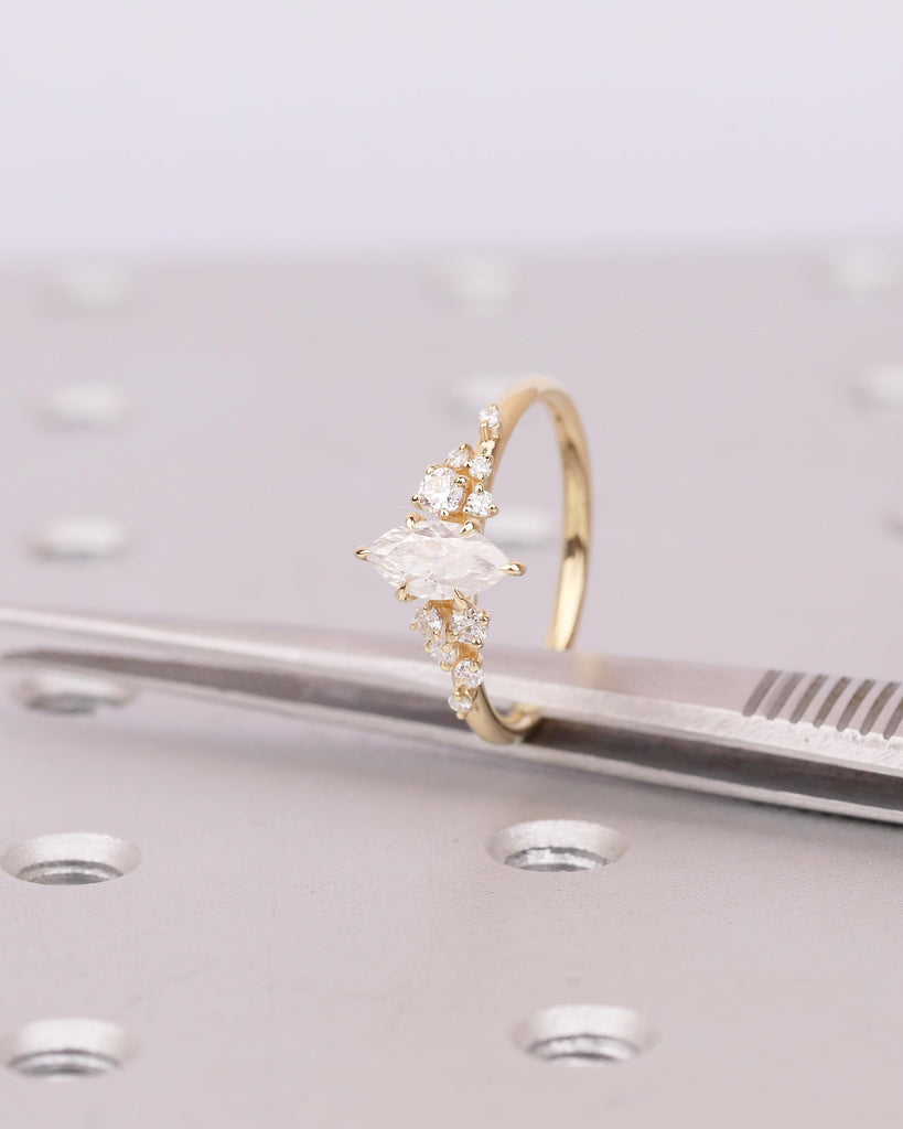 18k Yellow Gold Marquise Cut Lab Grown Diamond Cluster Engagement Ring image #17