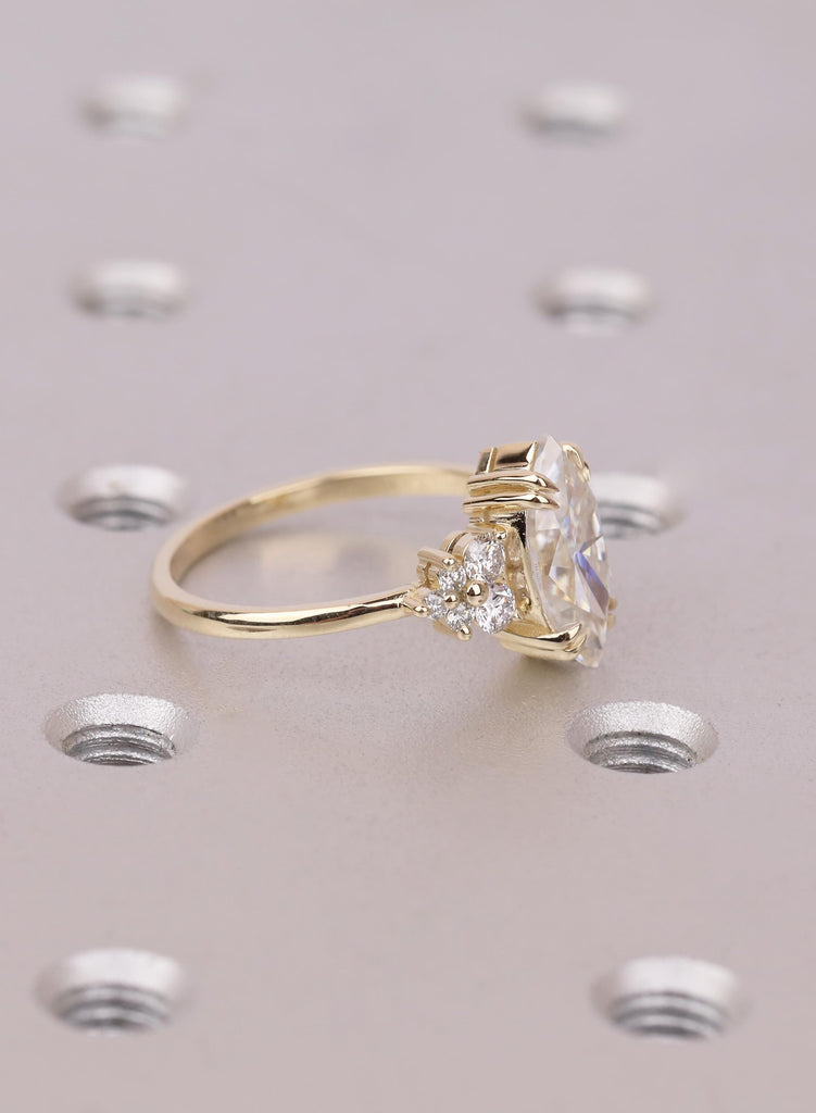1.5 Carat Marquise Lab Grown Diamond Engagement Ring with Round Cluster Side Stones, Art Deco Style Promise Ring for Her image #6
