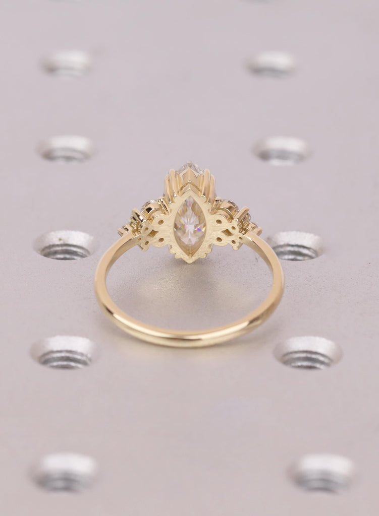 1.5 Carat Marquise Lab Grown Diamond Engagement Ring with Round Cluster Side Stones, Art Deco Style Promise Ring for Her image #8