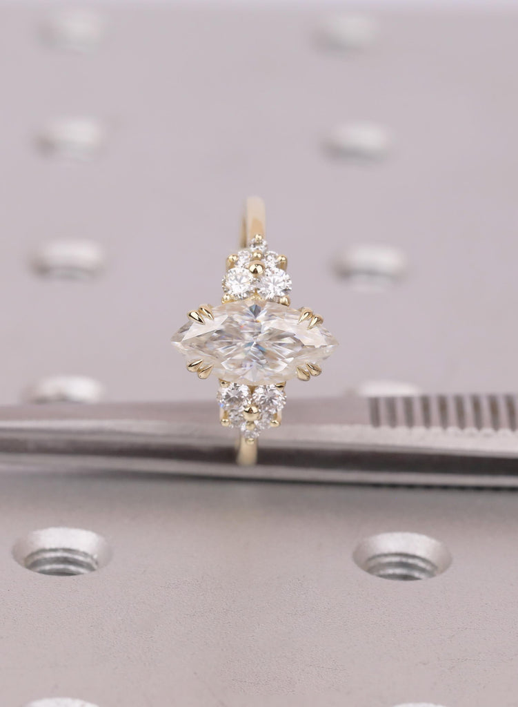1.5 Carat Marquise Lab Grown Diamond Engagement Ring with Round Cluster Side Stones, Art Deco Style Promise Ring for Her image #12