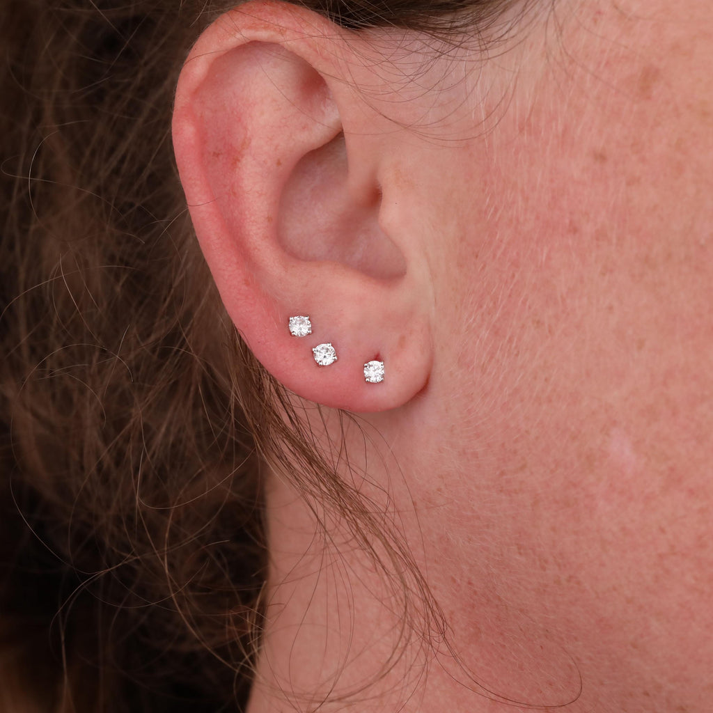 14k White Gold Natural Diamond Martini Earrings | Minimalist Solitaire Studs image #1