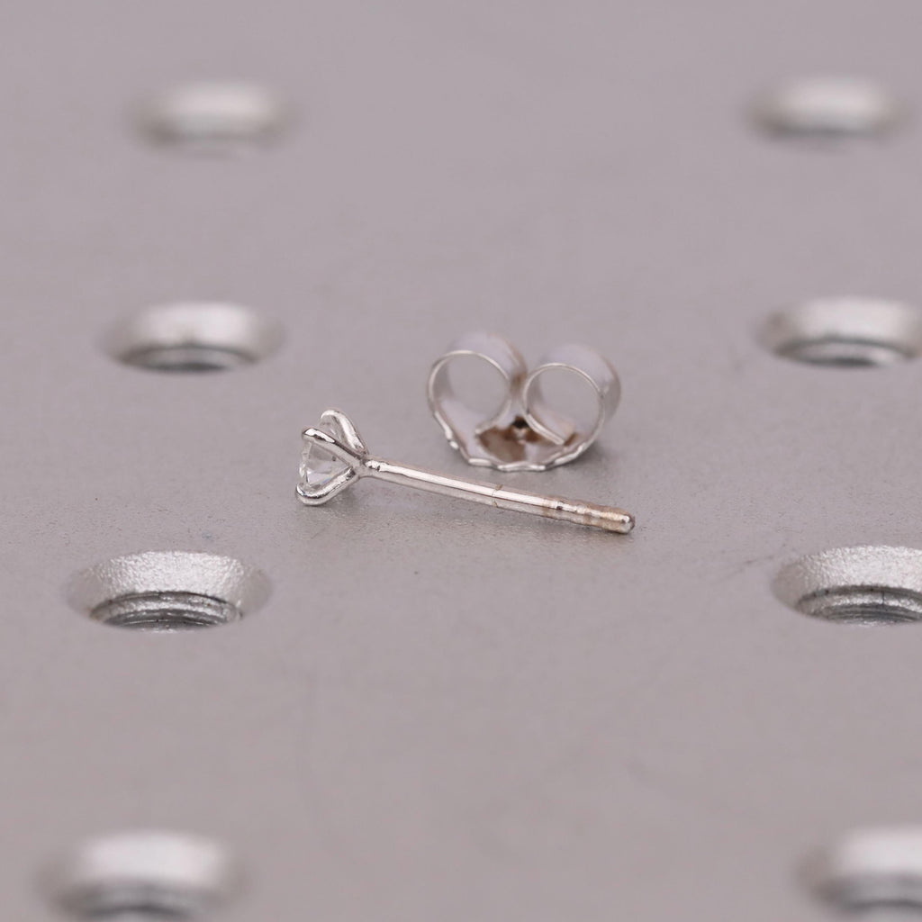 Round Lab Diamond Martini Studs | 14k White Gold Minimalist Solitaire Earrings Gift for Her image #13