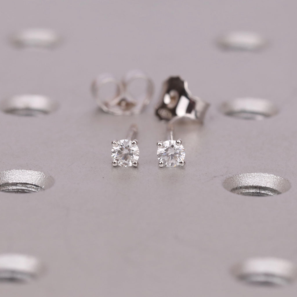 Round Diamonds Petite Stud Earrings | Solid White Gold Martini style Push Back Earrings for Women | Birthday Anniversary Gift image #4